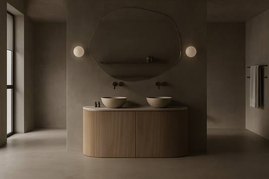 Curved fluted wood cabinet bathroom vanity luxurious
