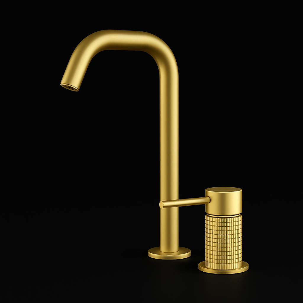 Brushed Gold Bathroom Faucet with textured single handle