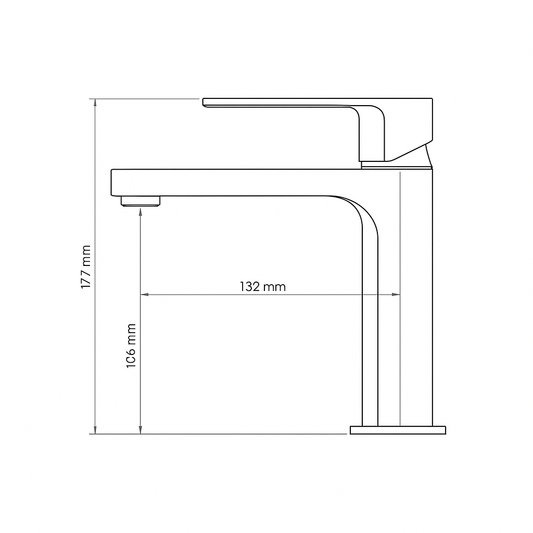 Technical drawing of a faucet with dimensions labeled