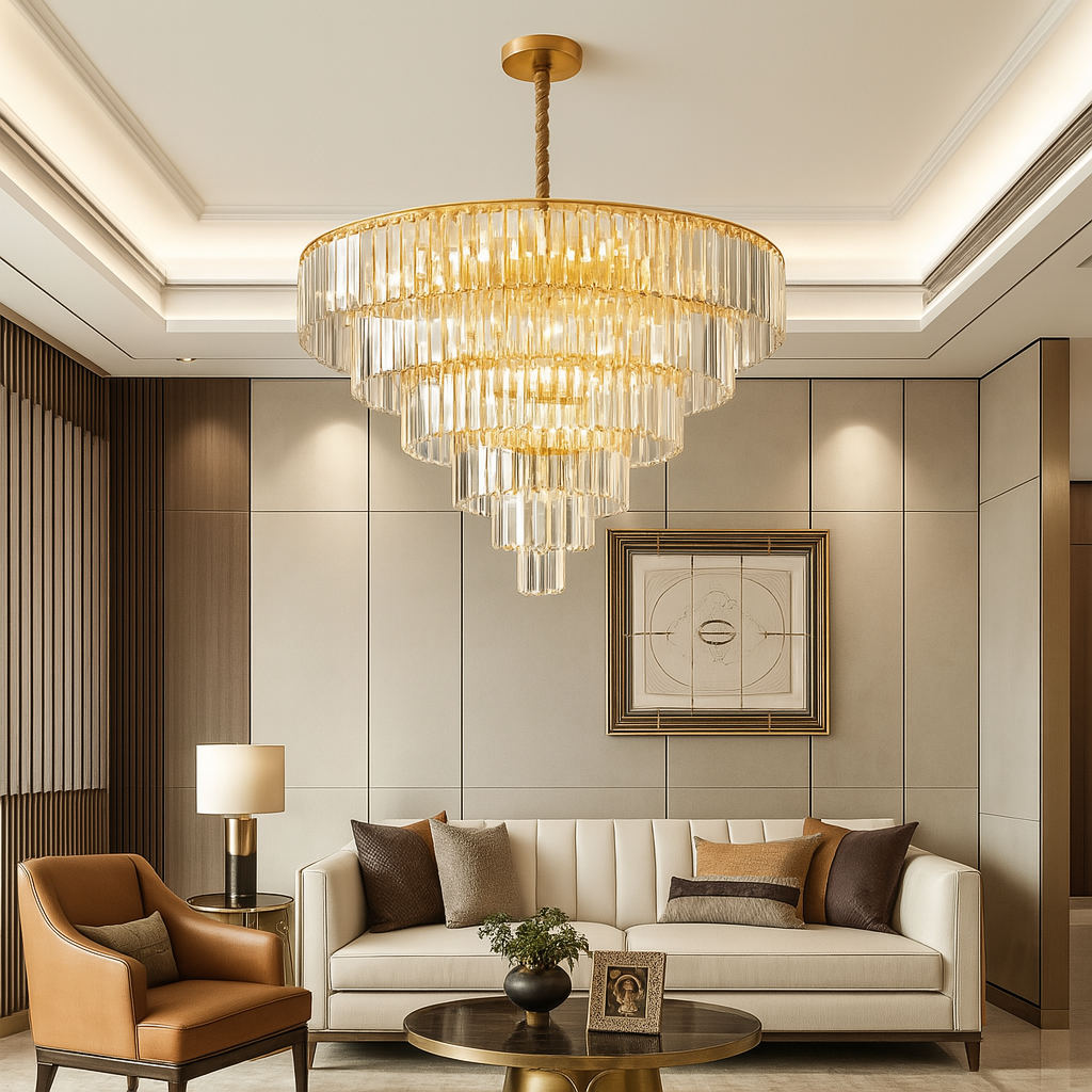 Medium Round Emerald Cut 6 Tier Crystal Chandelier