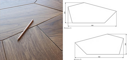 Close-up of Alvoro geometric wood planks showing angled shapes and natural grain – SAIBA Homes