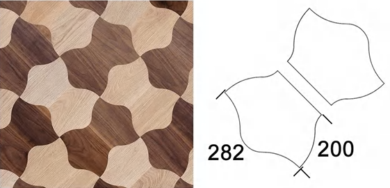 Close-up of sculpted parquet pieces showing light and dark wood contrast – SAIBA Homes