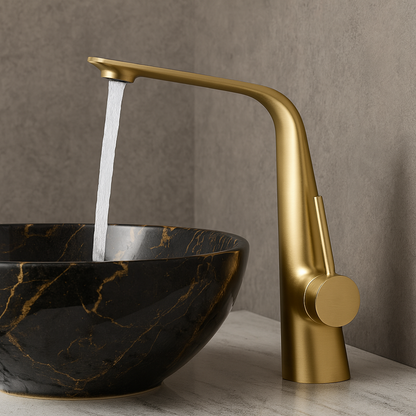 Axivor Bathroom Faucet in Brushed Gold. Luxury Canadian Bathroom Fixture.