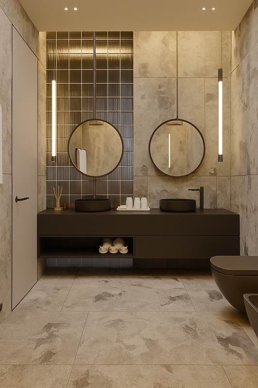 Floating bathroom vanity in matte espresso finish with dual vessel sinks – luxury design Canada