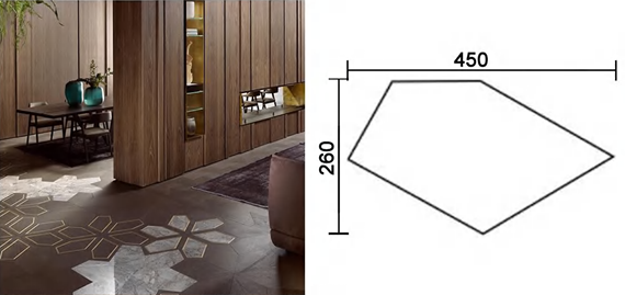 Castone engineered hardwood flooring with multi-tone wood and marble inlay geometry for premium interiors — SAIBA Homes.