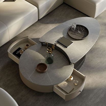 Modern coffee table with storage compartments in a living room setting