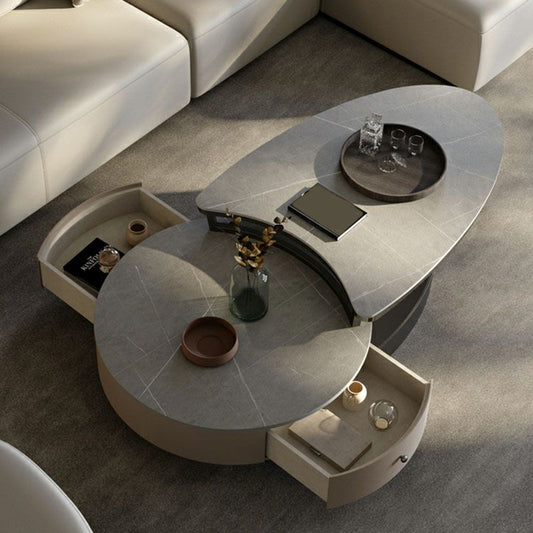 Modern coffee table with storage compartments in a living room setting