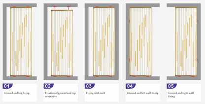 Step-by-step diagram showing the installation process of a wall-mounted system with labeled steps.