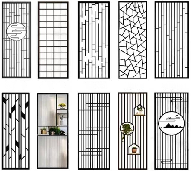 Set of decorative metal screens with various patterns on a white background