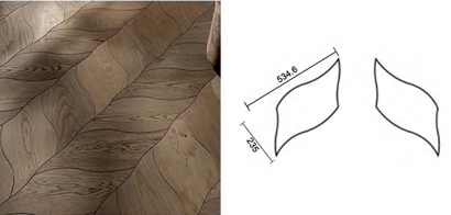 Detail of curved interlocking Ducane engineered flooring planks in warm brown tones – SAIBA Homes