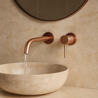 Rose gold wall-mounted bathroom faucet for countertop basin