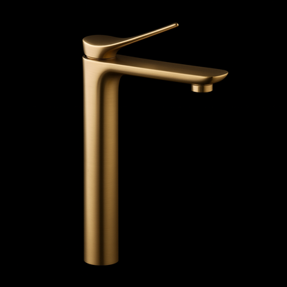 Tall Brushed Gold Bathroom Faucet - Modern Vessel Sink Faucet