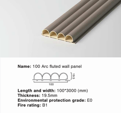 Hollow Round Fluted Wall Panel featuring rounded arcs and measurements. SAIBA Homes.