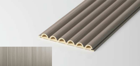 Hollow Short Round Fluted Wall Panel – Metal Edition with sleek metallic finish and sculpted rounded contours. Suitable for flat and curved walls. SAIBA Homes.