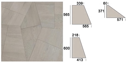 Detail view of Lumera flooring showing angular wood panels and seamless installation pattern, SAIBA Homes