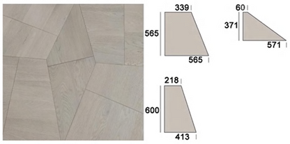 Detail view of Lumera flooring showing angular wood panels and seamless installation pattern, SAIBA Homes
