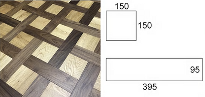Close-up of Maisone engineered wood flooring showing Walnut and Oak interlocking pattern – SAIBA Homes