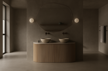 Curved fluted wood cabinet bathroom vanity luxurious
