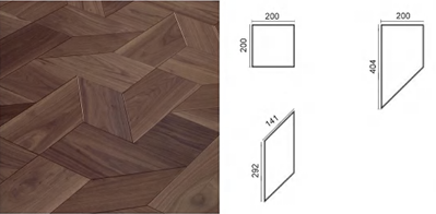 Detail shot of Roche engineered wood flooring layout with geometric shapes – SAIBA Homes