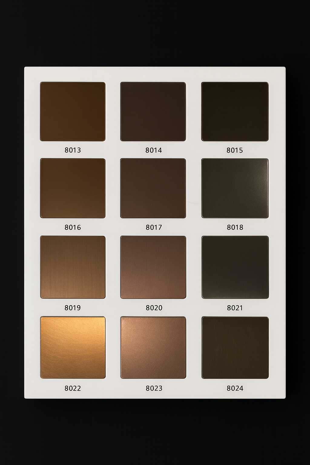 Colour swatch palette with various brown shades on a white background
