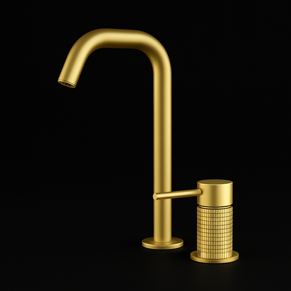 Brushed Gold Bathroom Faucet with textured single handle