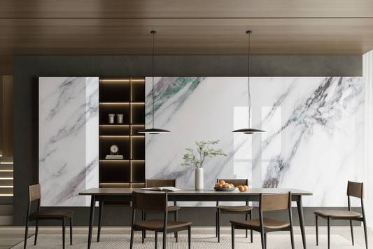 Ultra HD blue-green stone wall panels with seamless design. Matte or gloss finish, waterproof, bendable, scratch-resistant, and ideal for luxury modern interiors.