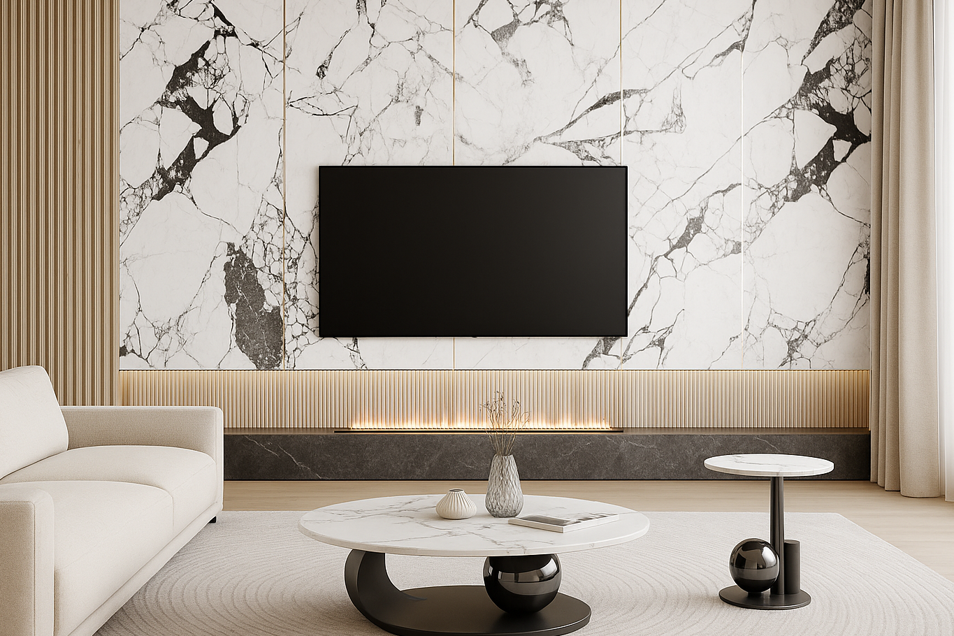 UHD Wall Panels - White Stone Series TV wall