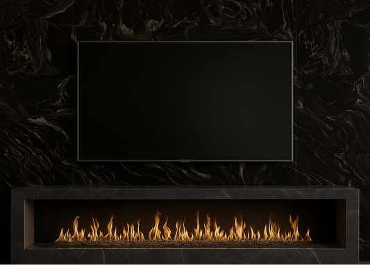 High-definition black stone feature wall with seamless installation in a contemporary space.