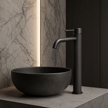 Gunmetal Faucet; Premium Textured Column with Vessel Sink