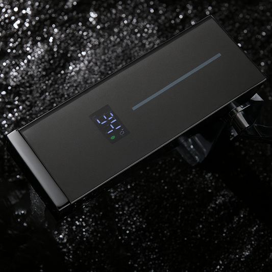 Close-up of digital temperature screen on Valtrix smart faucet top panel