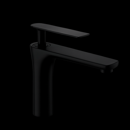 Veluna matte black solid brass bathroom faucet with single lever