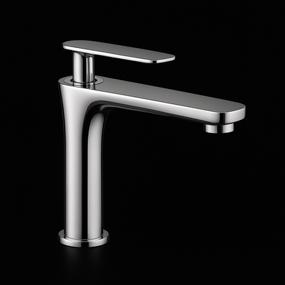 Modern minimalist chrome bathroom faucet.