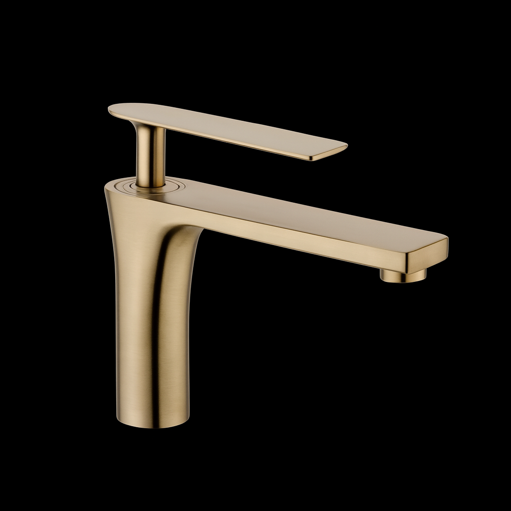 Gold solid brass bathroom faucet with single lever handle