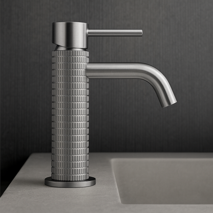 Veyron Chrome Designer Bathroom Faucet Installed on Stone Vanity