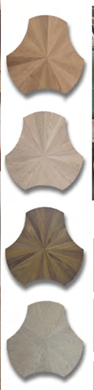 Circular-pattern engineered walnut/oak parquet flooring colour options with sculpted geometric design, SAIBA Homes