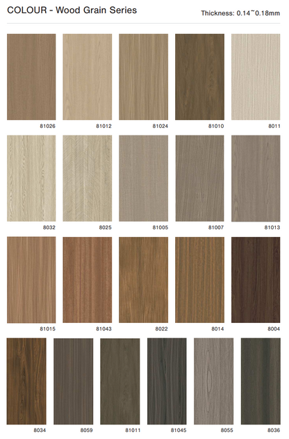 Wood grain colour options. 