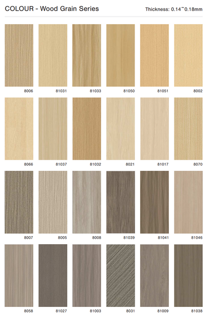 Wood grain colour options. 