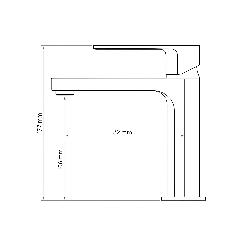 Technical drawing of a faucet with dimensions labeled