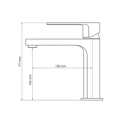 Technical drawing of a faucet with dimensions labeled