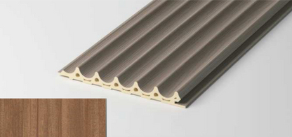 Hallow Inverted Fluted Wall Panel – Wood Grain Edition with warm timber texture. SAIBA Homes