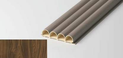 Hollow Round Fluted Wall Panel – Wood Grain Edition with half-round sculpted flutes and natural wood-grain finish. SAIBA Homes.
