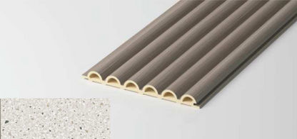 Hollow Short Round Fluted Wall Panel – Stone Edition with natural stone-textured finish and curved profile. SAIBA Homes